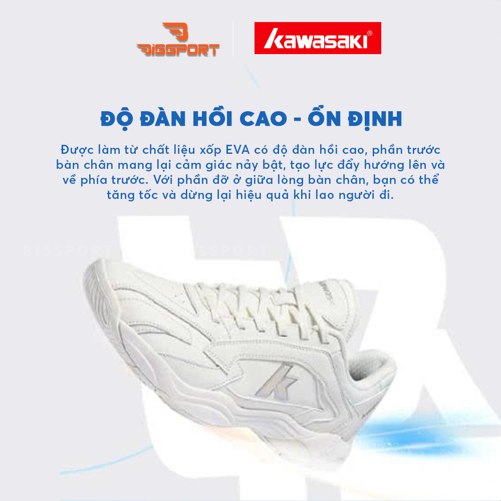 Giày Cầu Lông Kawasaki D32038 Trắng Xanh Chính Hãng - Nhẹ Nhàng - Bền Bỉ - Ổn Định - Thông Thoáng - Giảm Chấn